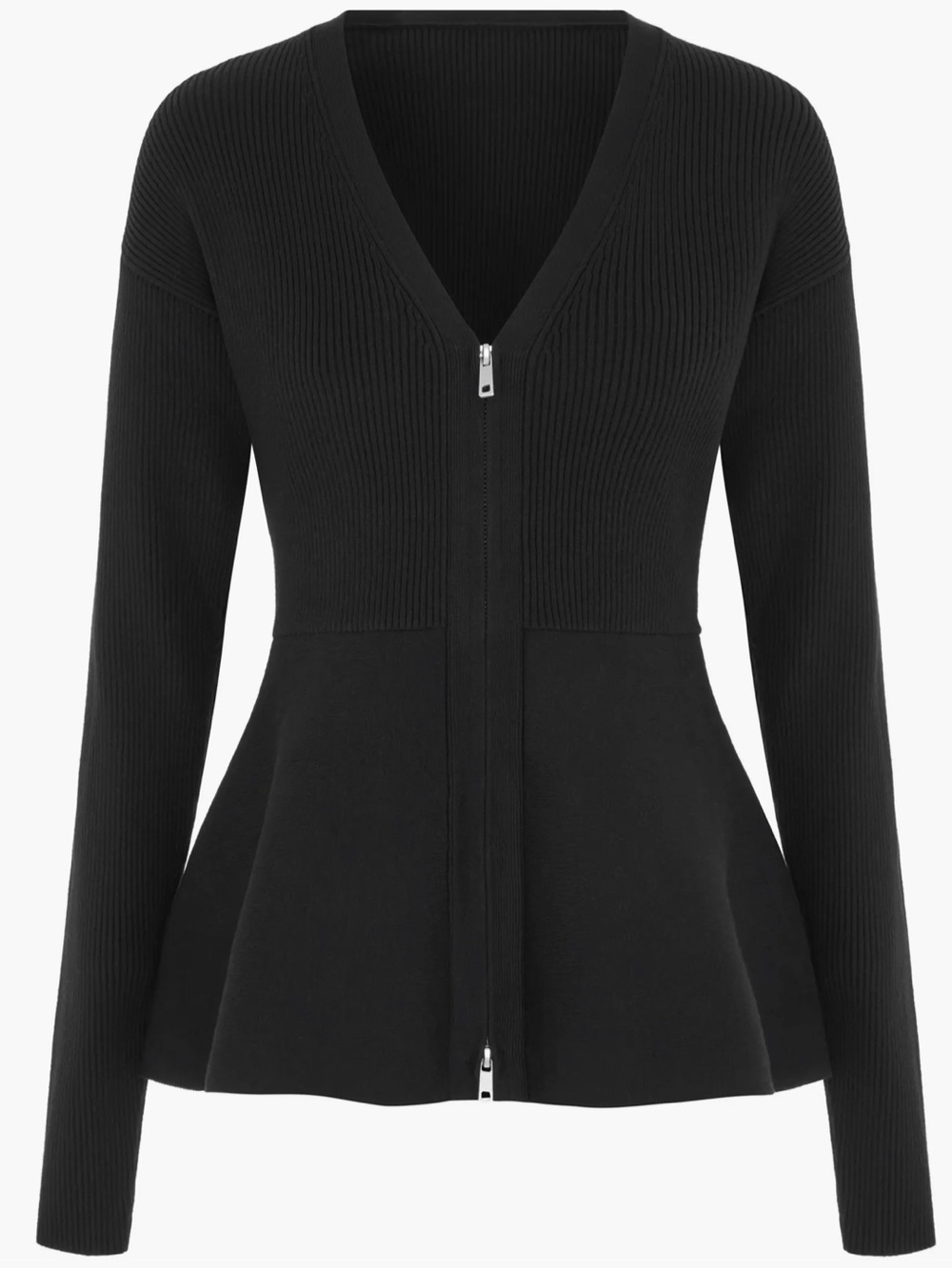 Aligne Black Zip-Front Peplum Sweater - Women